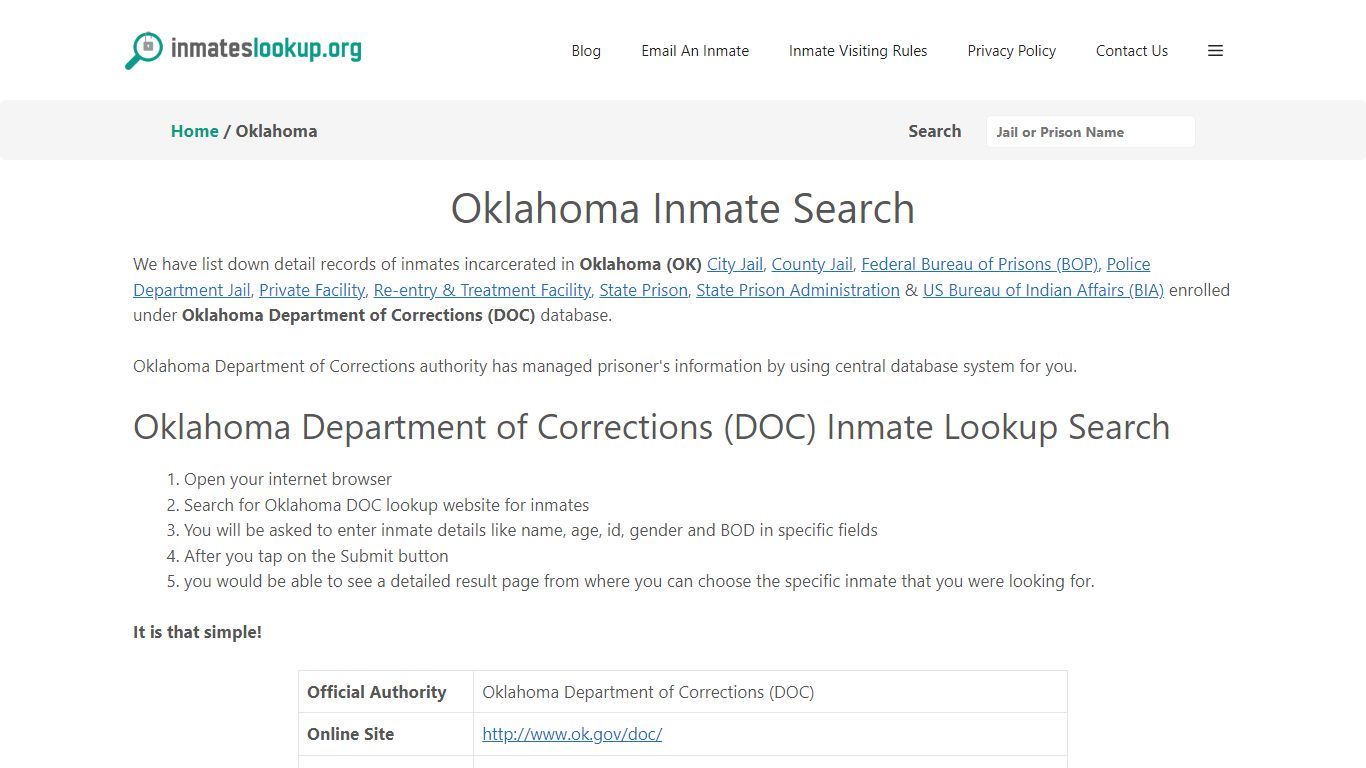 Oklahoma Inmate Lookup & Search - Oklahoma Department of Corrections ...